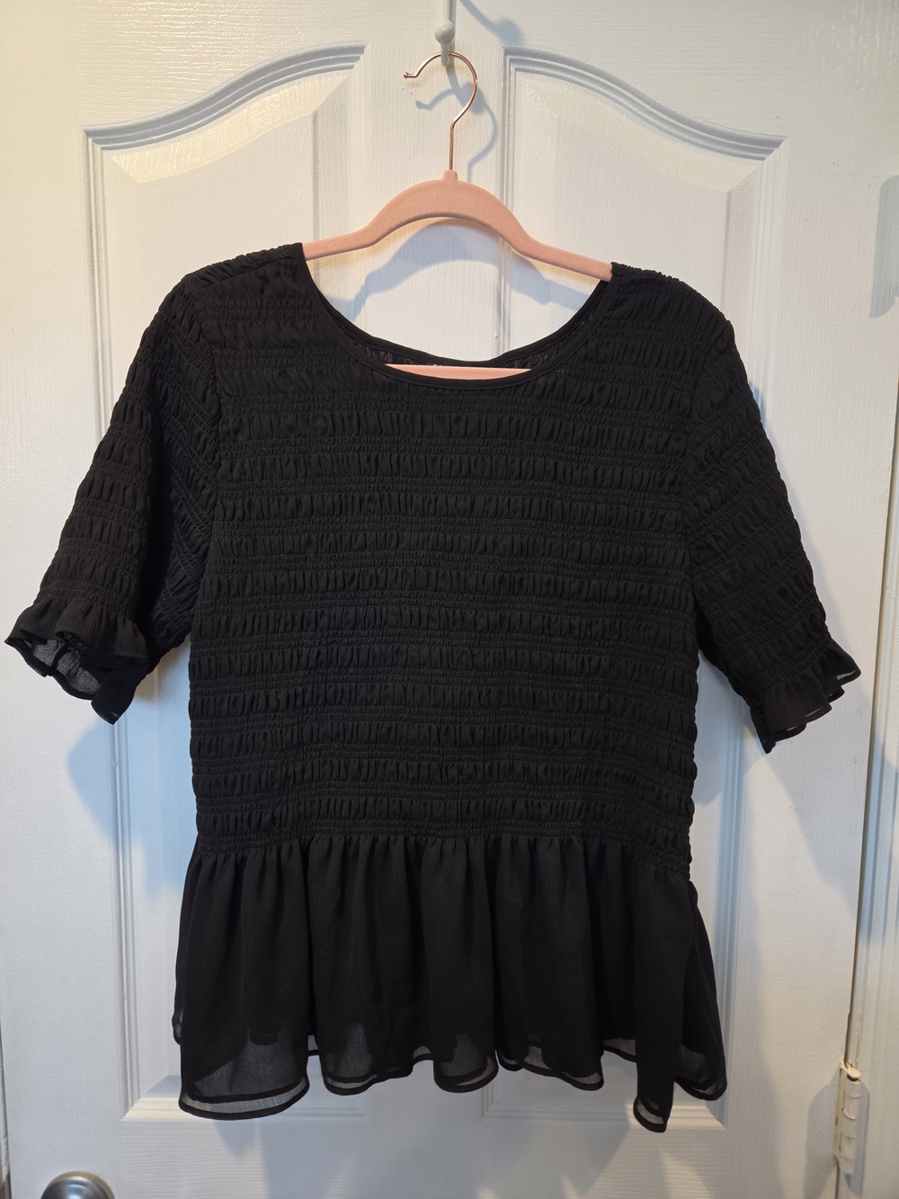 torrid Black Smocked Peplum Short-Sleeve Blouse